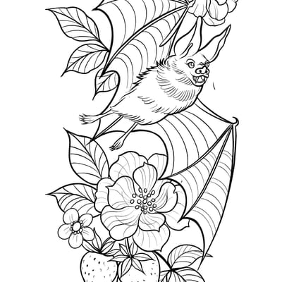 Bat and flower flash tattoo - Laurel MD