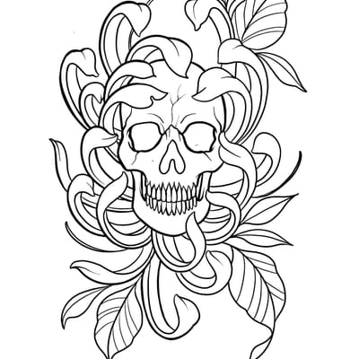 Skull surrounded by flowers flash tattoo - Laurel MD