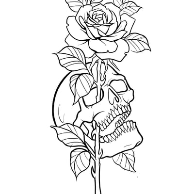 Skull through flower flash tattoo - Laurel MD